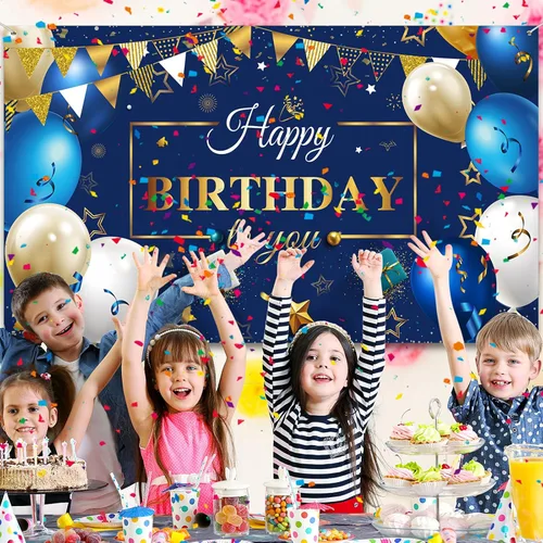 Miniatura 6 de Kit de globos de confeti de cumpleaños azul marino, 50 piezas de telón de fondo de fotografía para niños, niñas, hombres y mujeres, suministros