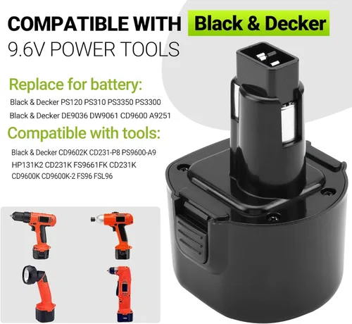 Miniatura 3 de Batería de repuesto de 4000 mAh para Black & Decker 9.6V Batería PS120 PS310 PS3350 PS3300 DE9036 DW9061 CD9600 A9251