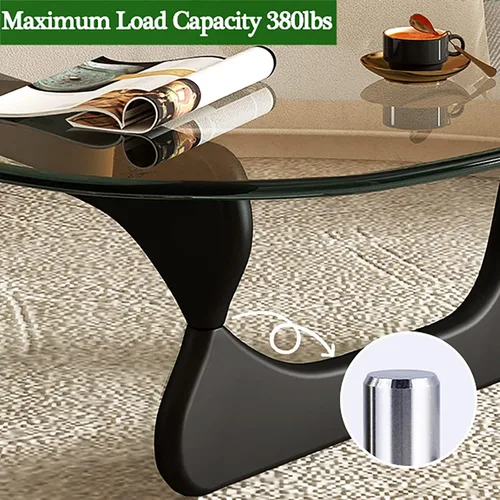 Miniatura 6 de HM&DX Mesa auxiliar triangular de vidrio grueso, mesa moderna de mediados de siglo, mesa auxiliar de vidrio, base de madera maciza, mesas de centro