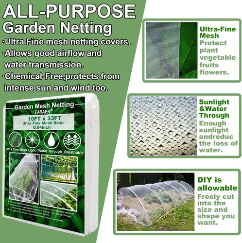 Miniatura 2 de Red de jardín, cubiertas para plantas de 10 x 33 pies, red de protección de malla ultra fina para plantas vegetales, frutas, flores, cultivos
