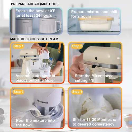 Miniatura 6 de Two Bowl - Accesorio para hacer helados para todos los mezcladores de pie KitchenAid, hace helado casero, gelato, sorbete, yogur congelado