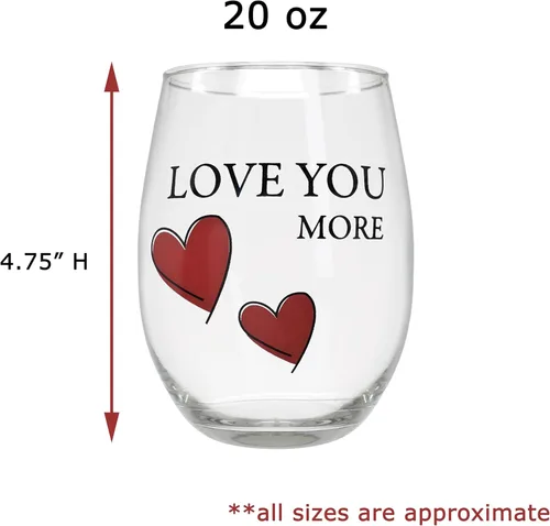 Miniatura 3 de BANBERRY DESIGNS Lover's - Juego de 2 copas de vino sin tallo "Love You More" con corazones decorativos, copas de vino románticas para él
