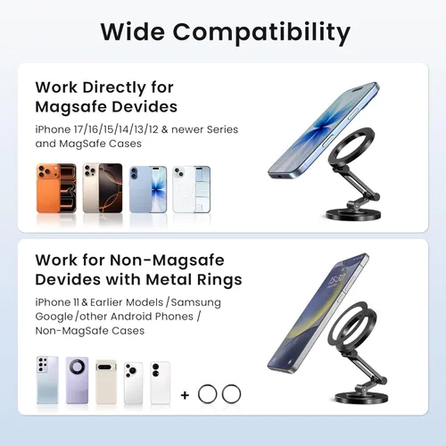 Miniatura 6 de Itramax Soporte magnético para teléfono con rotación de 360°, soporte plegable y portátil para iPhone para escritorio con base antideslizante