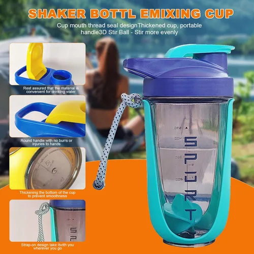 Miniatura 6 de Botella agitadora de proteínas de 20 onzas, botellas deportivas para mezclas de proteínas con batidora, botella mezcladora, taza agitadora portátil