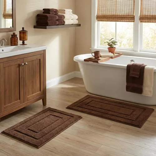 Miniatura 37 de GRANNY SAYS Juego de 2 alfombras de baño suaves para baño, alfombras de baño antideslizantes y lavables, alfombras de baño absorbentes para bañera