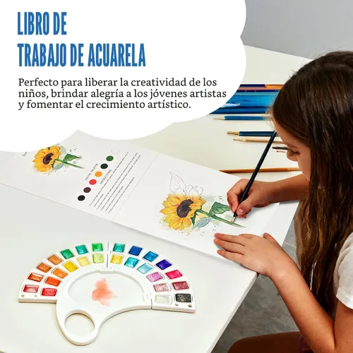 Miniatura 6 de Libro de trabajo de acuarela, libro para colorear al agua con 13 páginas de papel de 300 GSM, juego de pintura de acuarela de 26 colores con pincel