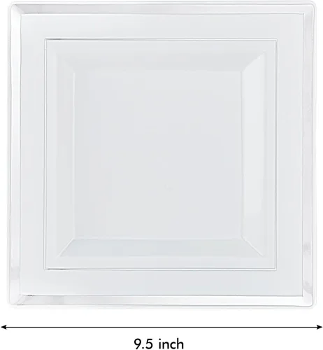 Miniatura 6 de Vplus 90 piezas de 9.5 pulgadas de platos de plástico plateado desechables, elegantes y duraderos de color blanco, platos de plástico para cenas