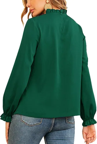 Miniatura 2 de LYANER Blusa de manga larga con volantes y cuello alto para mujer