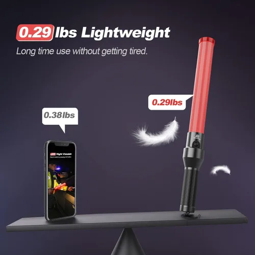Miniatura 4 de RoadHero Paquete de 4 Bastones de Tráfico, Bastones de Control de Tráfico LED de 16 Pulgadas, Varitas de Luz de Seguridad Nocturna con 3 Modos