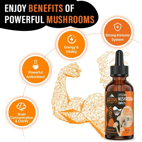 Miniatura 5 de Gotas de complejo liposomal de hongos 2000 MG – 20 extractos de hongos orgánicos – Fórmula líquida avanzada para inmunidad, función cognitiva