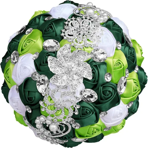 Miniatura 9 de XINNI Broche de oro de lujo de 8 pulgadas, ramo de boda nupcial para novia, dama de honor, ramo de rosas de satén con perlas, color negro y gris