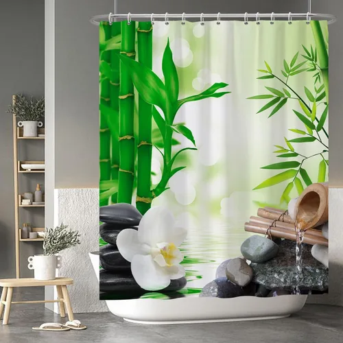 Miniatura 32 de Baocicoo - Cortina de ducha de abeja de miel, diseño de abeja de caricaturas, pista voladora, rústica, floral, para baño, decoración de bañera