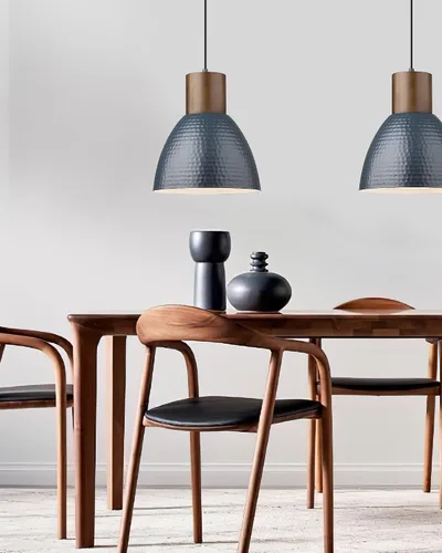 Miniatura 9 de ELYONA Lámparas colgantes martilladas para isla de cocina, lámparas colgantes pequeñas de madera maciza de 7 pulgadas, lámpara colgante de metal