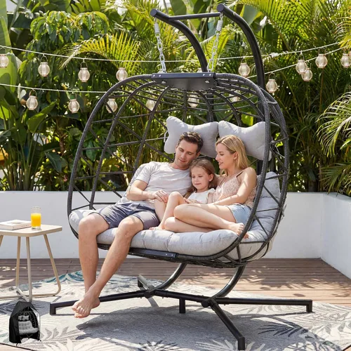 Miniatura 12 de NICESOUL Silla plegable con soporte, cómodas sillas colgantes para patio para adultos, 350 libras, resistente y duradera, sillas de cáscara de huevo