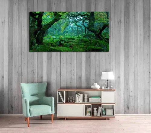 Miniatura 6 de Lienzo de bosque verde para pared, decoración de sala de estar, árboles grandes, imagen de naturaleza, lienzo moderno y grande, arte de madera