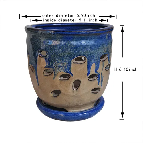 Miniatura 3 de Macetas grandes de cerámica para orquídeas con agujeros, maceta con platillo para plantas de interior, decoración del hogar, maceta redonda