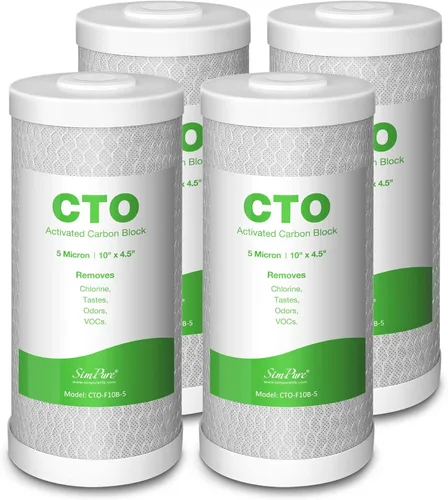 SimPure Cartuchos de filtro de agua para toda la casa, 5 micrones, bloque de carbón activado CTO de 10 x 4.5 pulgadas, para DB10P, DB10C-2, GE