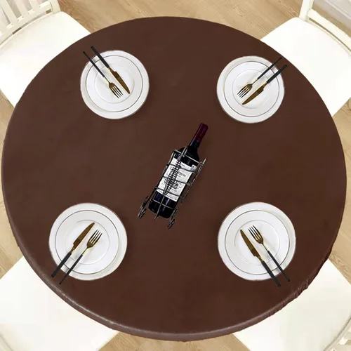 Miniatura 26 de LUSHVIDA - Mantel para mesa redonda impermeable y con borde elástico, de vinilo, ajustable a la mesa, mantel de plástico con borde elástico