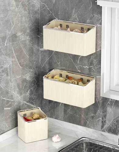 Miniatura 4 de Estantes flotantes, organizador de almacenamiento de plástico adhesivo montado en la pared, sin perforaciones, contenedores de almacenamiento