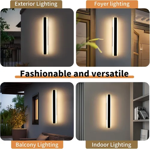 Miniatura 7 de Luces de Pared Modernas para Exterior de Casa, Apliques de Pared al Aire Libre de 23.6 Pulgadas, 3 Luces Color 3000K/4500K/6000K, Resistente al Agua