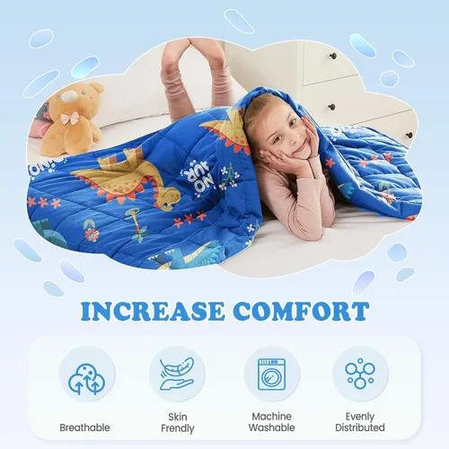 Miniatura 4 de Manta con peso, manta pesada color azul con dinosaurios (Blue Dinosaur) de 10 libras, manta transpirable (41 x 60 pulgadas, 10 libras)
