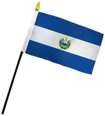 AES - Bandera pequeña de 4 x 6 pulgadas, 4 x 6 pulgadas, bandera de escritorio de El Salvador, material de poliéster, bordes cosidos, bandera de