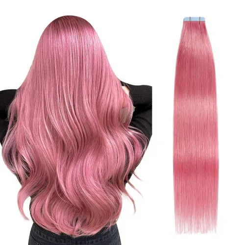 Miniatura 11 de SUYYA - Extensiones de cabello adhesivas de color borgoña; cabello humano 100 % real; extensiones de cabello adhesivas, invisibles, lacias y sin