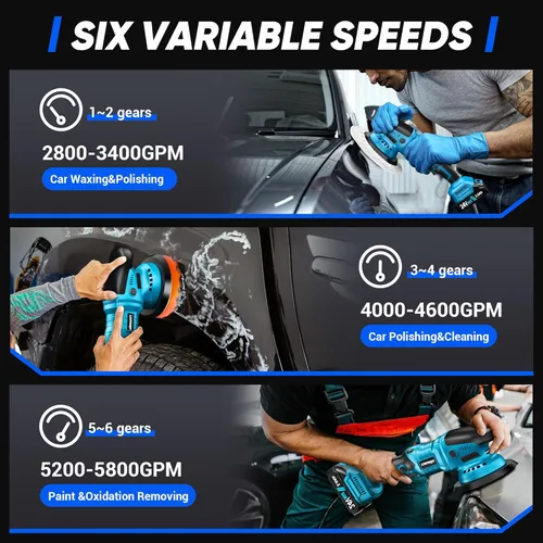 Miniatura 3 de LDHTHOPI Pulidora de búfer inalámbrica con batería de 2×2000mAh, kit de pulido de coche de alta potencia de 10000RPM 1600W con 6 velocidades