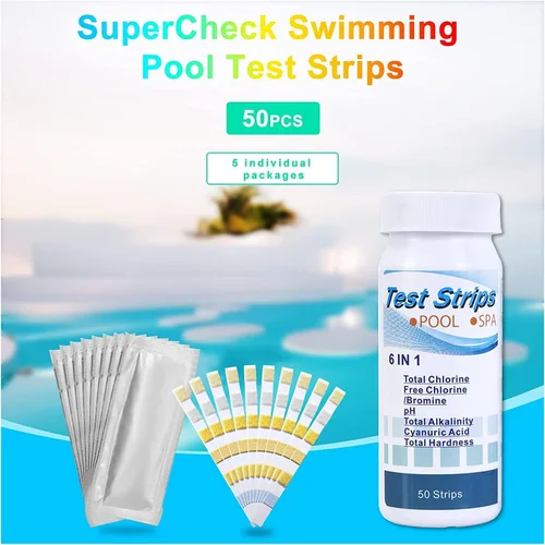 Miniatura 3 de SuperCheck Tiras de prueba de spa de 6 vías para bañera de hidromasaje, 7 parámetros, 50 unidades, tiras de prueba para bañera de hidromasaje