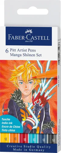 Miniatura 8 de Faber-Castell Pitt Artist Pen Mangaka Wallet - 6 marcadores de artista con ilustración de manga de tinta India (negro y gris)