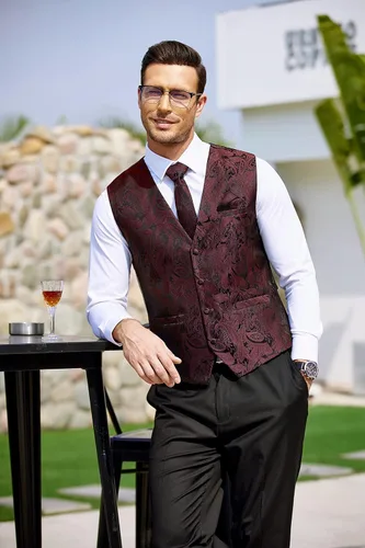 Miniatura 5 de COOFANDY Conjunto de chaleco de cachemira para hombre 3 piezas chaleco formal chaleco de esmoquin con bolsillo cuadrado