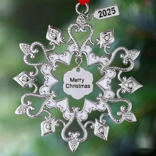 Miniatura 8 de Adornos de Navidad, Adornos Metálicos para Árbol de Navidad con Fecha 2025 Plateados Giratorios Divertidos Adornos de Navidad Decorativos Decoración