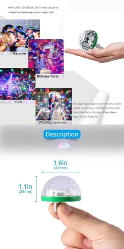 Miniatura 4 de Luces USB para fiesta, mini bola de discoteca, pequeña bola mágica, control de sonido, luz de escenario de DJ, lámpara estroboscópica RGB colorida