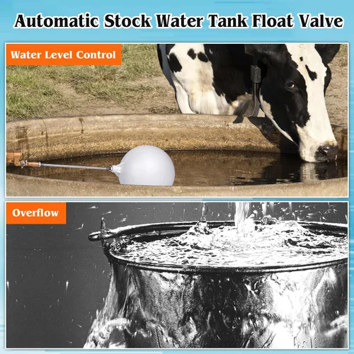 Miniatura 2 de Válvula de flotador Válvula de bola de latón de 1/2 pulgada Brazo ajustable para ganado Canal de agua Tanque de stock Llenado automático para agua