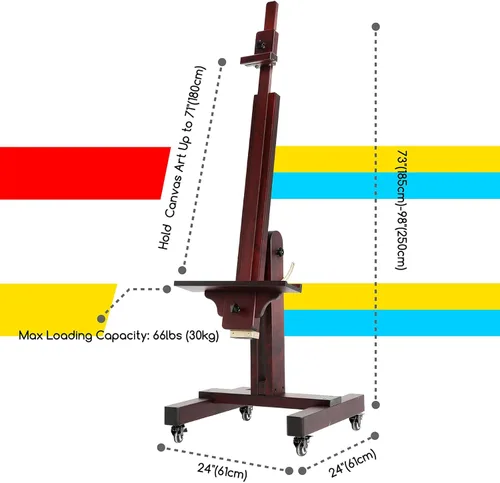 Miniatura 2 de MEEDEN Caballete de pintura resistente: Caballete grande profesional de madera de haya maciza sostiene arte de lienzo hasta 71" de alto - Se inclina