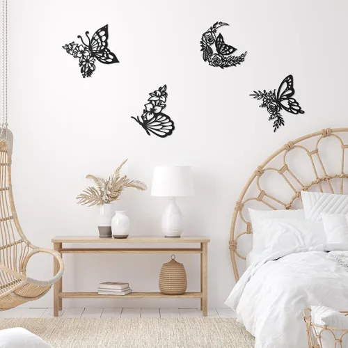 Miniatura 2 de LOYIM 4 piezas de decoración de pared de mariposa de metal, decoración de pared de hojas de metal, fases lunares, floral, bohemio, para colgar