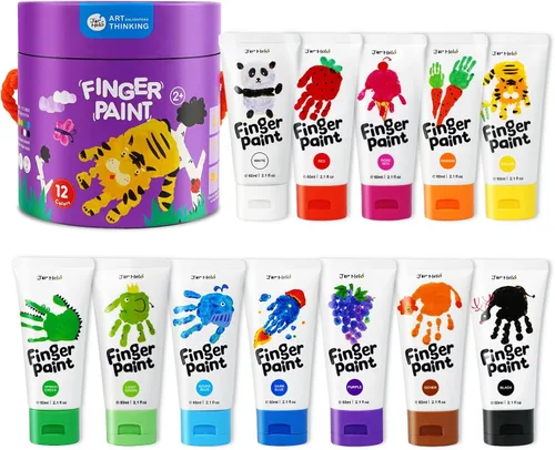 Jar Melo Pinturas de dedos lavables para niños pequeños, 12 colores de gran capacidad (2.1 onzas líquidas), pintura de bebé no tóxica para manos y