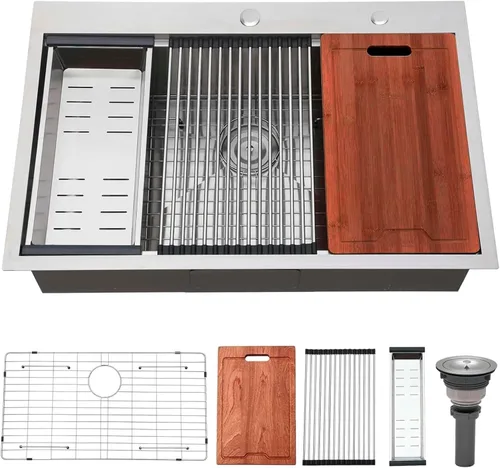Miniatura 14 de Fregadero de Barra Negro de Montaje Inferior, Fregadero de Cocina de Acero Inoxidable de 15x20 Pulgadas, Estación de Trabajo de Montaje Superior