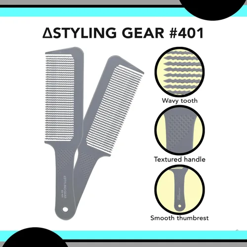 Miniatura 4 de Styling Gear 401 XL Peine de peluquero Flattops Clipper Peine Corte de pelo Dientes ondulados Dientes anchos Peines de peluquero Top plano 2 piezas