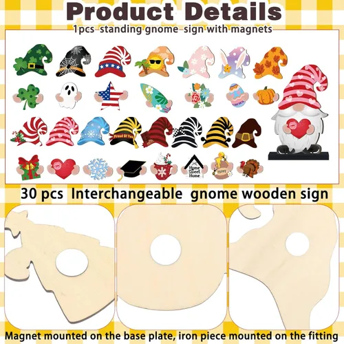 Miniatura 4 de Blulu 32 piezas intercambiables de gnomos de madera para decoración de verano del 4 de julio, gnomos patrióticos de bienvenida, decoración