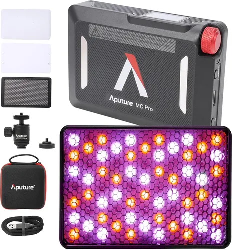 Aputure MC PRO - Luz de video para cámara, panel de luz de cámara LED, 2,000-10,000k, función de absorción magnética, polvo y resistente al agua,