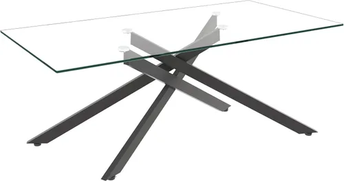 Miniatura 9 de HomVent Mesa auxiliar rectangular de vidrio templado transparente de 47.2 pulgadas, diseño elegante con patas de metal negro, mesa de centro