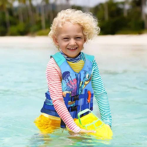 Miniatura 6 de PAETAE Chaleco de natación de neopreno para niños, chaqueta de natación para niños pequeños, flotadores, ayuda a la natación para niños y niñas de 1