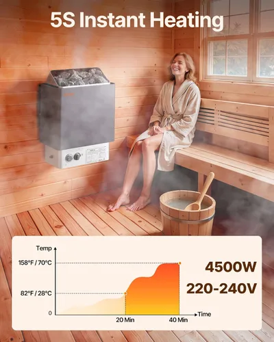 Miniatura 2 de VEVOR - Calefactor de sauna, estufa eléctrica de sauna de 220V, calentador de sauna para baño de vapor con temporizador de 3h y temperatura