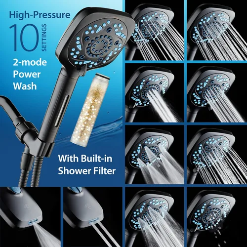 Miniatura 4 de AquaCare Cabezal de regadera de alta presión con 10 modos de rociado y filtro – Cabezal de ducha de mano con filtros que eliminan el cloro para Oil