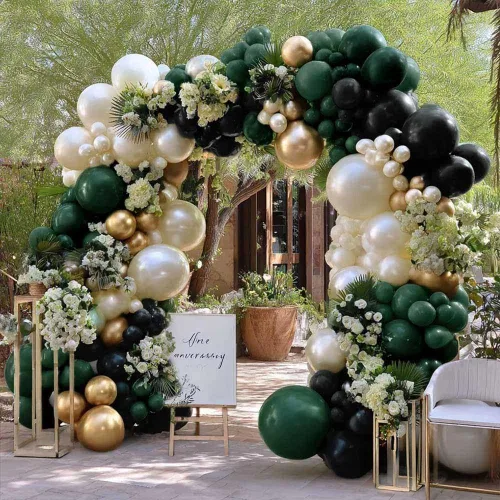 Miniatura 17 de Kit de arco de globos color burdeos y negro, doble relleno, color granate, rojo oscuro, perla, blanco, arena, dorado, guirnalda de globos