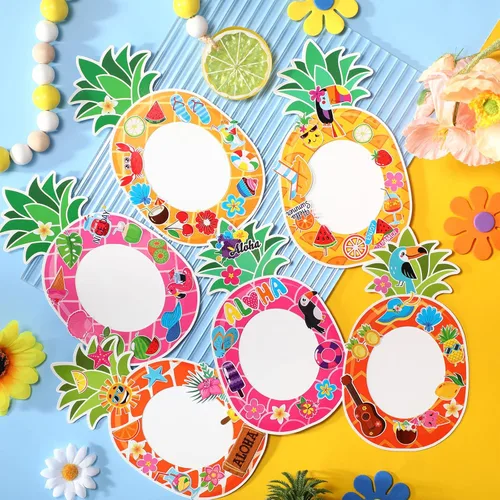 Miniatura 4 de Kigley Paquete de 24 marcos de fotos hawaianos para manualidades a granel de piña, verano, Luau, marcos de fotos DIY con calcomanías, kit