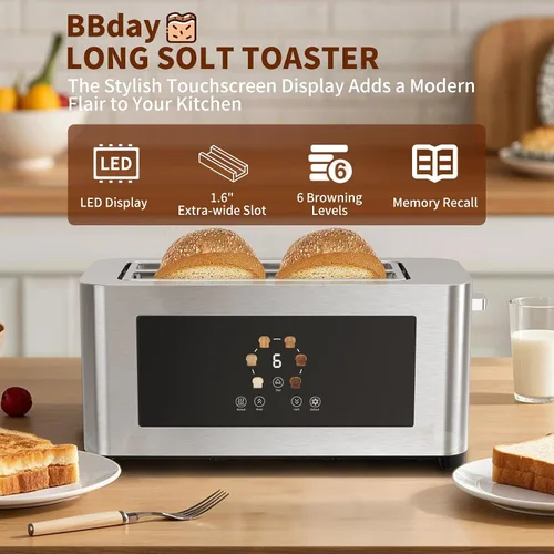 Miniatura 2 de Tostadora Inteligente con Pantalla Táctil de 4 Rebanadas, Pantalla LCD, Tostadora de Ranura Larga de 1.6", con 6 Configuraciones de Tostado