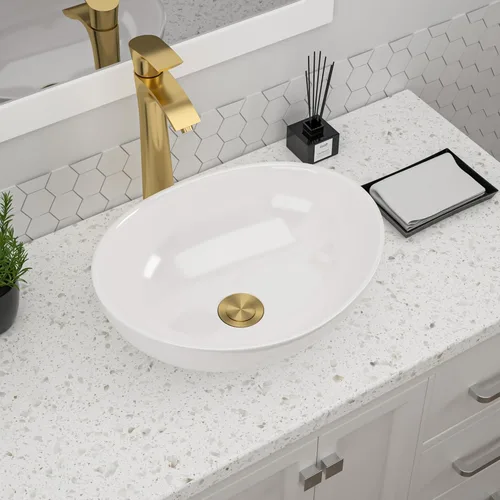 Miniatura 18 de Lavabo Rectangular, Dcolora 19" x 15" Lavabo de Baño de Cerámica Blanca de Porcelana Rectangular Lavabo de Baño Sobre Mostrador Lavamanos de Tocador