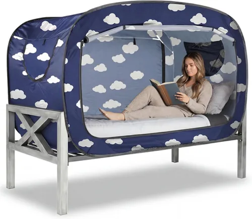 Miniatura 19 de ANC POP Tienda de Cama Twin Dosel de Cama Tienda de Ensueño Portátil para Adultos Tiendas de Dormir Interiores con 2 Puertas Tiendas de Espacio Negro